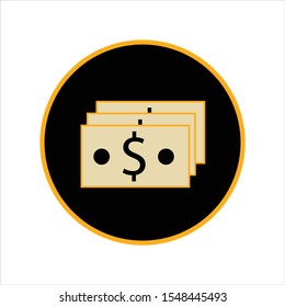 money cash yellow and black icon vector Design for office,market,restaurant,and web.