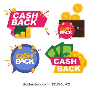Money cashback icon cillection set with gold dollar coins. Vector illustration EPS10