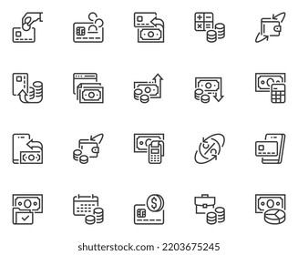 Money. Cashback, Revenue Growth, Withdraw Funds. Vector Line Icons Set. Editable Stroke. Pixel Perfect.