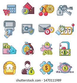 Money casino icons set. Cartoon set of 16 money casino vector icons for web isolated on white background