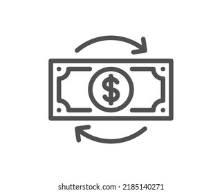 Money change line icon. Currency exchange sign. Financial reinvestment symbol. Quality design element. Linear style money change icon. Editable stroke. Vector