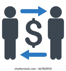 Money Changers icon. Vector style is bicolor flat iconic symbol with rounded angles, smooth blue colors, white background.