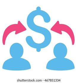 Money Changers icon. Vector style is bicolor flat iconic symbol with rounded angles, pink and blue colors, white background.