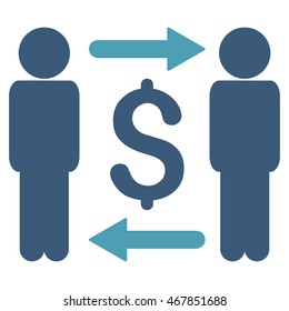 Money Changers icon. Vector style is bicolor flat iconic symbol with rounded angles, cyan and blue colors, white background.