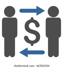 Money Changers icon. Vector style is bicolor flat iconic symbol with rounded angles, cobalt and gray colors, white background.