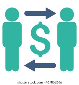 Money Changers icon. Vector style is bicolor flat iconic symbol with rounded angles, cobalt and cyan colors, white background.