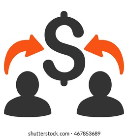 Money Changers icon. Vector style is bicolor flat iconic symbol with rounded angles, orange and gray colors, white background.