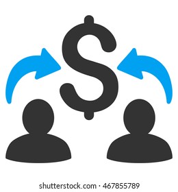 Money Changers icon. Vector style is bicolor flat iconic symbol with rounded angles, blue and gray colors, white background.