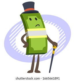 Money Character Capitalist in a top hat with a cane. Vector Illustration. 