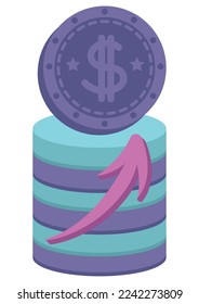icono de flecha de gráfico y dinero aislado