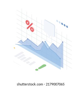 Money, chart, graph, diagram, presentatnion, spreadsheet, economy, finance, technology.Isometric vector illustration flat design isolated.
