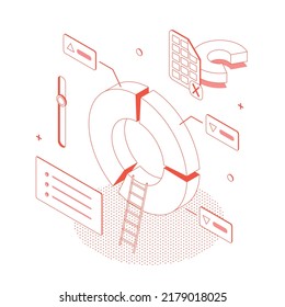 Money, chart, graph, diagram, presentatnion, spreadsheet, economy, finance, technology.Isometric vector illustration flat design isolated. Outline, linear style, line art, editable stroke.