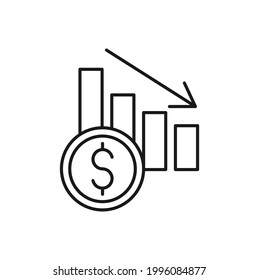 Money Chart icon Vector. Money stats with chart bar growing of rising and falling dollar vector design concept for Payment, Finance, Currency and Trading Business website, symbol, icon, sign, App UI