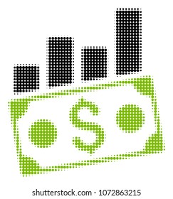 Money Charts halftone vector icon. Illustration style is dotted iconic Money Charts icon symbol on a white background. Halftone pattern is round elements.