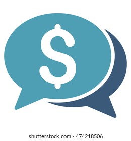 Money Chat icon. Vector style is bicolor flat iconic symbol with rounded angles, cyan and blue colors, white background.