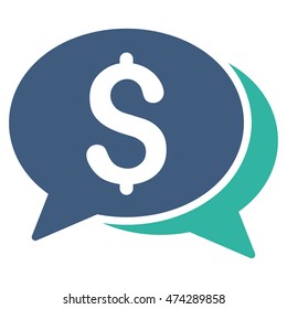 Money Chat icon. Vector style is bicolor flat iconic symbol with rounded angles, cobalt and cyan colors, white background.