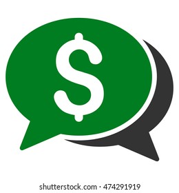 Money Chat icon. Vector style is bicolor flat iconic symbol with rounded angles, green and gray colors, white background.