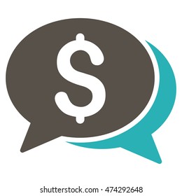 Money Chat icon. Vector style is bicolor flat iconic symbol with rounded angles, grey and cyan colors, white background.