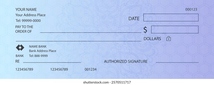 Money check blank template Currency payment Blank bank checkbook cheque - generic vector design