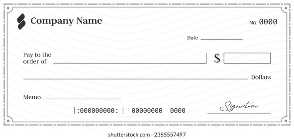 Plantilla en blanco de cheque de dinero. Diseño de verificación en blanco del vector. Cheque de dinero en blanco para vectores