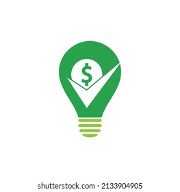 Diseño del logotipo del concepto de la forma de la bombilla de verificación de dinero. Diseño de símbolos Cash Icon Plantilla de logotipo de pago correcto