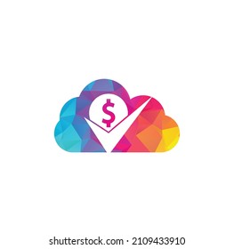 Money check cloud shape concept logo design. Cash Icon symbol design. Good payment logo template	