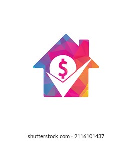 Money check home shape concept logo design. Cash Icon symbol design. Good payment logo template