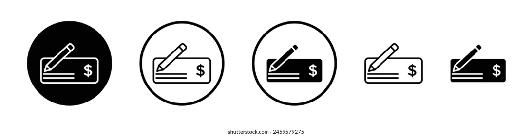 Money Check Icon Collection. Vector Symbol for Payment and Salary Cheques.