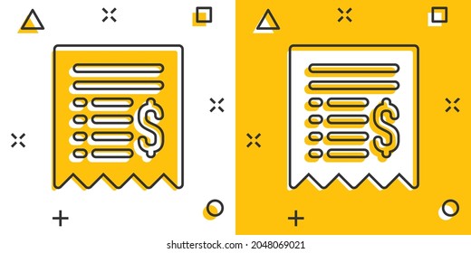 Money check icon in comic style. Checkbook cartoon vector illustration on white isolated background. Finance voucher splash effect business concept.