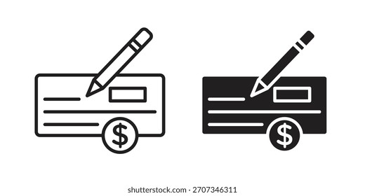 Icono de cheque de dinero. Colección de estilo plano y de trazo. símbolo simple