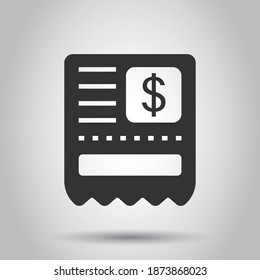 Money check icon in flat style. Checkbook vector illustration on white isolated background. Finance voucher business concept.