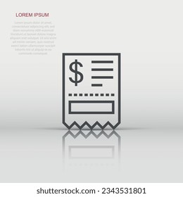 Money check icon in flat style. Checkbook vector illustration on white isolated background. Finance voucher business concept.