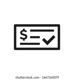 Money check icon on white background.