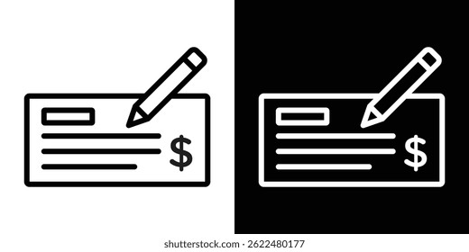 Money check icon shape graphic simple plain clipart symbol. thin line outline art