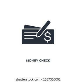 money check icon. simple element illustration. isolated trendy filled money check icon on white background. can be used for web, mobile, ui.