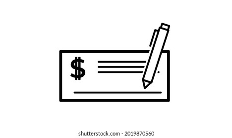 Money Check Icon. Vector isolated editable illustration of a check and a pen with a dollar sign
