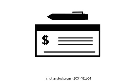 Icono de cheque de dinero. Ilustración editable de un cheque y un bolígrafo con un signo de dólar