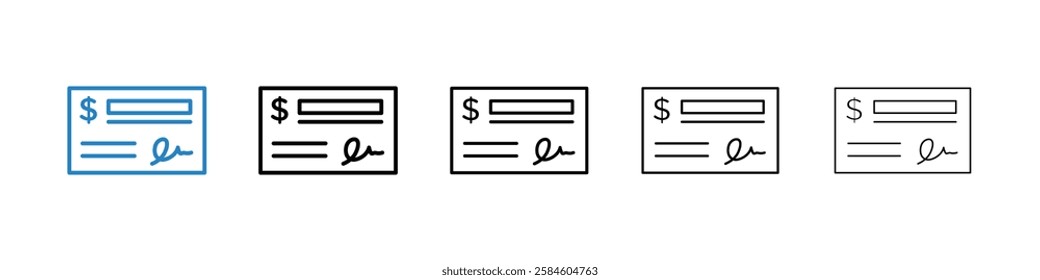 Money check icons in five different stroke sizes