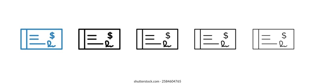 Money check icons in five different stroke sizes