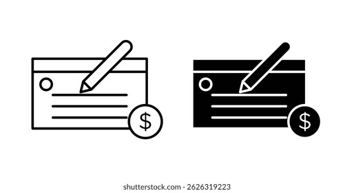 Money check icons in flat solid and thin line style