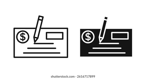 Money check icons set for website design