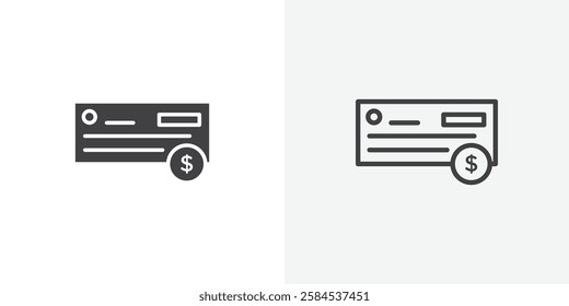 Money check icons vectors illustrations in black fill and liner versions