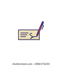 Money check line icon. Checkbook, pen, signature. Finance concept. Can be used for topics like banking, payment, investment
