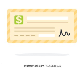 Money check with signature flat single icon vector isolated on white