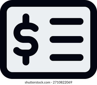 Diseño de Vector de cheque de dinero en estilo moderno, verificación financiera y concepto de pago comercial, ilustración bancaria. Icono de línea llena