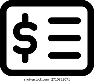 Projeto vetor de cheque de dinheiro em estilo moderno, verificação financeira e conceito de pagamento de negócios, ilustração bancária. Ícone de Linha