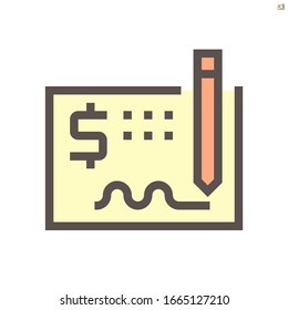 Diseño de icono vectorial de cheques de dinero para el elemento de diseño gráfico financiero, trazo perfecto y editable de 48 x 48 píxeles.