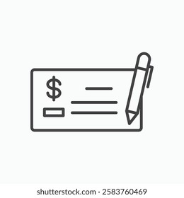 Money check vector icon isolated in black line