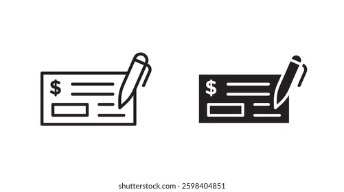 Money check vector icon set in black color.