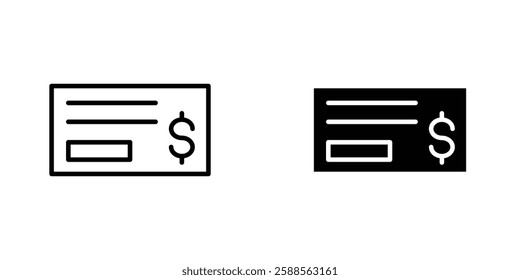 Money check vectors icons set in filled and strokes on white background